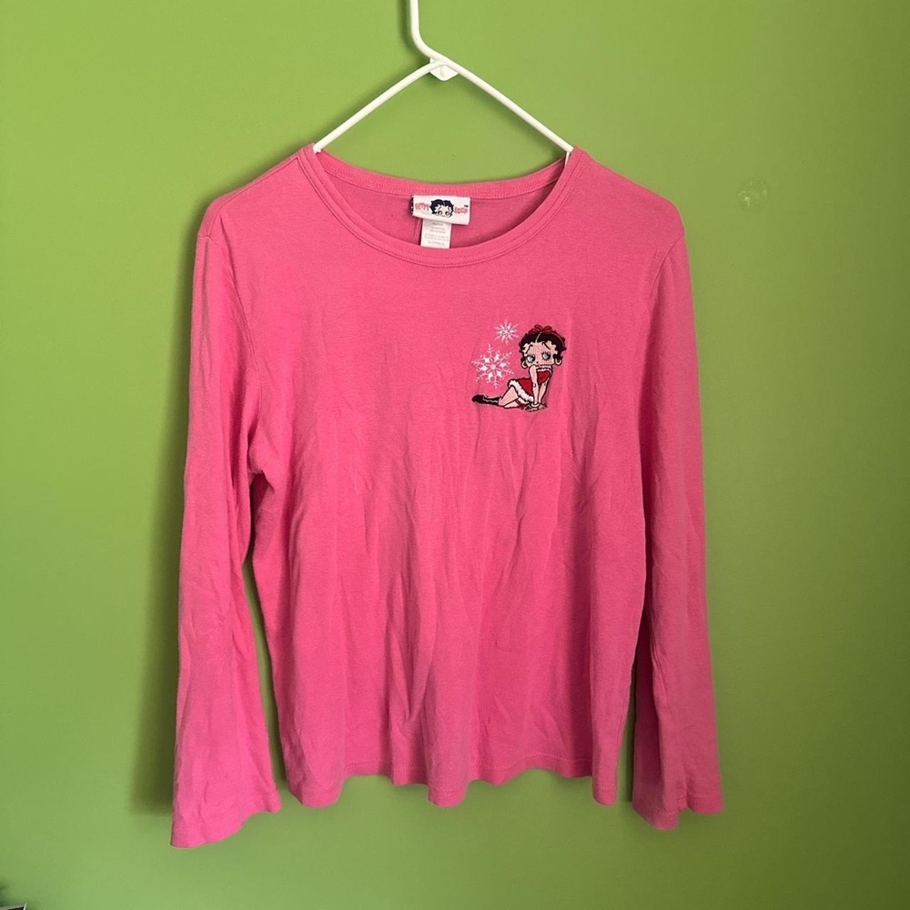 Betty Boop Pink Long Sleeve Pajama Top Y2K Cozy Loungewear Cotton Tee - Picture 2 of 7